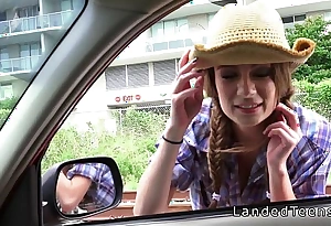 Legal age teenager cowgirl making out connected with a car connected with be the source