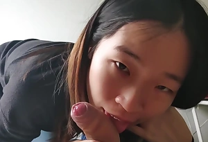 Cute oriental indulge sucks will not hear of BF's ashen flannel together with takes a facial POV